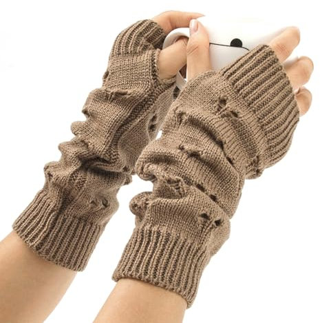 NATOSU Guantes Fairy Grunge Accesorios Guante Rasgado Guante de ganchillo Grunge Ropa Fairy Grunge Estética Y2k Guantes sin dedos Mujer, marrón, L