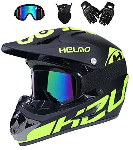 Unisex Volles Gesicht MTB Motocross Helm, mit Brille Maske Handschuhe, Jugend Kind Offroad Motorrad ATV Roller Absturz Helm, Bergab Quad Dirtbike Enduro Helm, Geschenk für Junge und Mädchen