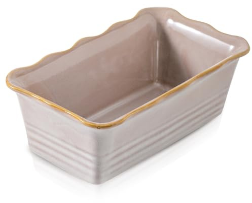 HVH Ceramic Loaf Pan for Baking Bread, Rectangular Baking Bread Loaf Pan, 9 x 5 inch Bread Pan, Bread Baking Pan for Cooking, Wave Series, Farmhouse Style (Sand Color)
