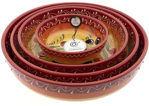 CERÁMICA RAMBLEÑA | Ensaladera cerámica | Ensaladeras originales | Conjunto x4 Ensaladeras decoración Aceitunas - Modelo 31 | Decoración 100% hecho a mano