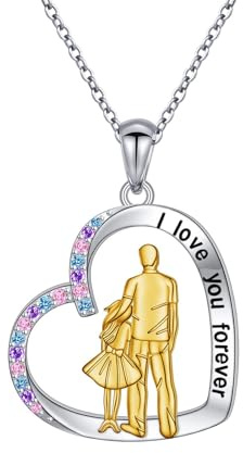 HOOHWE Collana con ciondolo a forma di padre e figlie, in argento Sterling 925, con ciondolo a forma di cuore, per papà, figlia, regalo di compleanno per donne e ragazze, 20.8 x 22 mm, Argento