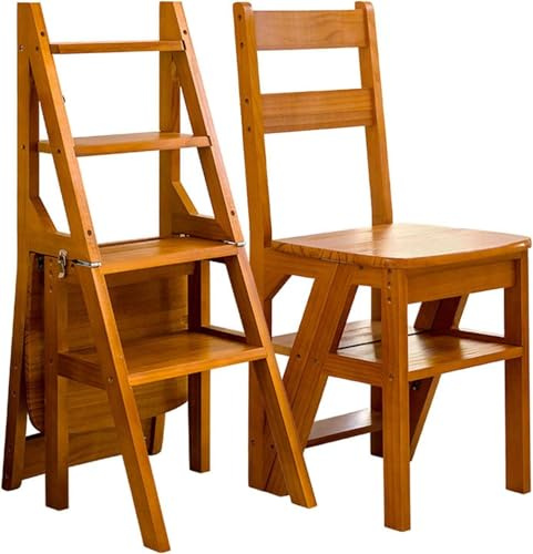 ZJFJMBD Klappbarer 4-Stufen Leiter Stuhl aus Holz, Klappbarer tragbarer Leiter Tritthocker, Umwandelbarer Präsentations ständer Stuhl für Bibliothek Büro Zuhause Küche Outdoor