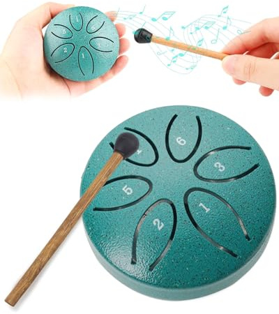 3 Zoll Zungentrommel Stahl Tongue Drum, 6 Töne Handpan Percussion Instrument, Mini Pan Drum mit Schlägeln, Ideal für Anfänger und Kinder, Perfekt für Meditation, Yoga und Klangheilung, Inkl. Tragetasc