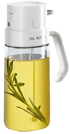 MAVISMOON TU ESTILO, TU REFLEJO Aceitera, pulverizador aceite spray 2en1, antigoteo, dosificador y difusor, utensilio de cocina/freidora de aire, dispensador, botella dispensadora, vinagrera (Blanco)