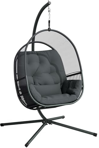 Outsunny Sedia a uovo sospesa per esterni ed interni, sedia a dondolo con supporto, cuscini, cuscino lombare, altezza regolabile e struttura in acciaio, per giardino, patio, salotto, veranda, grigio