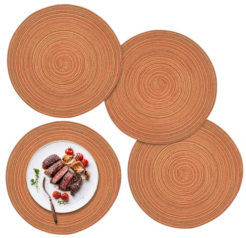 Lot de 4 Sets de Table Ronds, lavables, tressés, résistants à la Chaleur, en Coton, lavables, pour Table à Manger, Cuisine, Mariage, hôtel, Orange