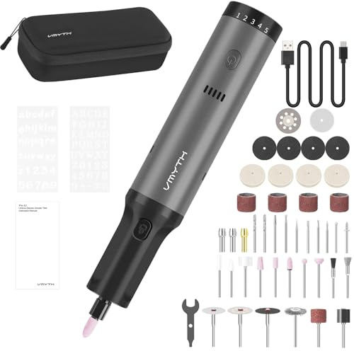 VMYTH iPen E2 Mini Electric Engraving Pen, Rechargeable Cordless Rotary Tool Kits, 44 Accessories, 5 Variable Speed, Max 28000 RPM, DIY Craft Tools for Carving, Sanding, Polishing, Cutting, Drilling
