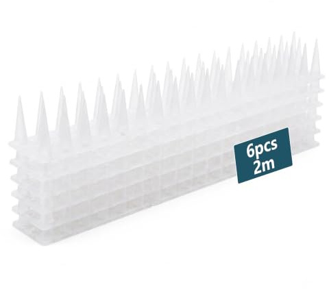 KOKMEYA Pinchos Antipalomas Plástico (2m, 6 pzs, Transparente) - Púas Anti Aves para Balcón, Canalón y Barandilla - contra Gaviotas y Gatos - Resistente