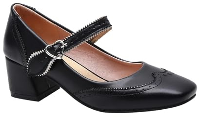 Women's Square Toe Chunky Mid Heel Mary Jane Work Pumps Oktoberfest Traditional German Shoes Bavarian Dirndl Shoes for Beer Festival Long Standing Support Black
