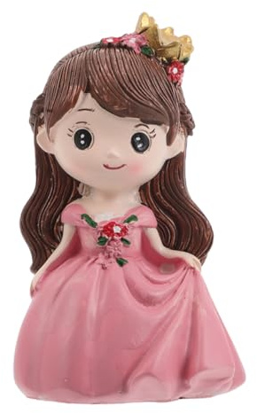 NUOBESTY Cute Pink Princess Figurine Cake Topper Small Polymer Clay Girl Statue for Home Birthday Party Cake Decoration