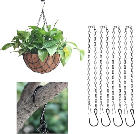 4 Stück Blumenampel Ketten,50cm Kette zum Aufhängen Hanging,Schwarz Kette für Blumenampel mit Haken Hängende,Aufhängung blumenampel Metallkette zum Aufhängen für Billboard,Vogelhaus Vogelfutterhaus