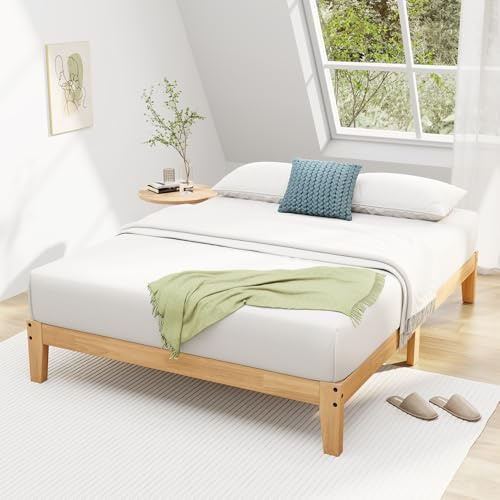 Awesofurni Queen Bed Frame, 12 Inch Solid Wood Platform Bed with Wooden Slats, Natural Finish Wood Bed Frame No Box Spring Needed, Noise Free - Easy Assembly