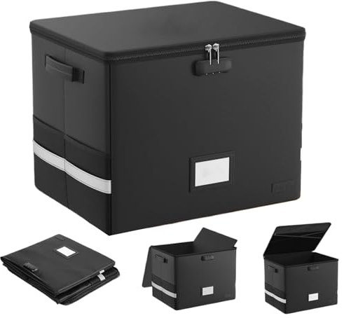 Record Storage Crates, Fireproof Waterproof Resistant Organizer for 150+ 12-Inch Records, Water Resistant File Organizer Carrying Case for Valuables Passports USB Drives Media Devices Books CDs