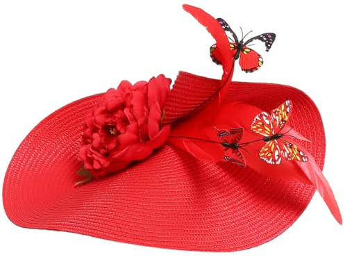 Fascinateur Femme Rouge en Tissu, Pince Intégrée, Effet Chapeau Paille