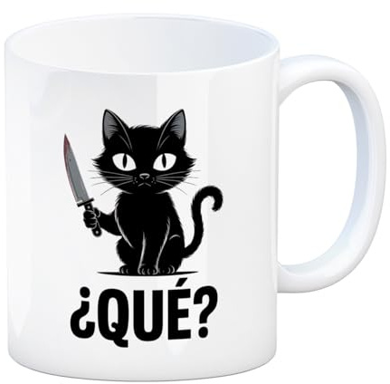 speecheese ¿Qué? gato taza - diseño gráfico minimalista, cerámica original para café