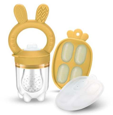 JEXFUN Fruchtsauger Baby aus BPA-freiem Silikon mit Kühlfunktion,Beikost & schmerzlindernde Babypflege bei Zahnungsschmerzen
