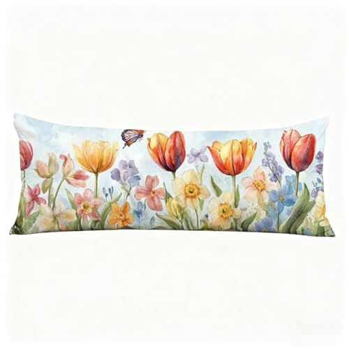 Taie Oreiller Papillon Oreiller de Corps Tulipe Taie de Traversin 120 x 40 cm (Lot de 1) Coussin pour Dormeur Latéral,Impression Recto Verso Velour Taies D'oreillers pour Salon Lit Coussin Long H0-720