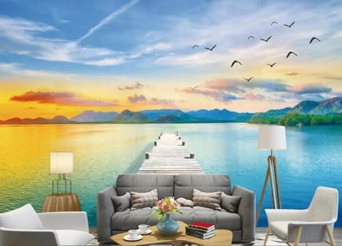 skdhlifpj Papier Peint Panoramique 3d Paysages Nature Aquarellés 200cmx140cm Maldives Mer Turquoise Ciel Bleu Pont En Bois Paysage Marin Salon Chambre Adulte Enfant Décoration Tapisserie Murales Mura