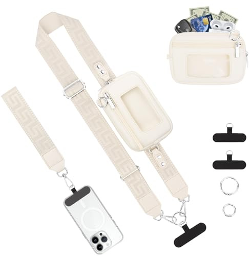 KTUEOV Handykette Universal, Handyband mit Tasche Handyband zum Umhangen aus Nylon Verstellbar Handy Umhängeband Haltbar Handy Kette Handgelenk Für Outdoor, Reisen, Alltag, Freizeit, Shopping