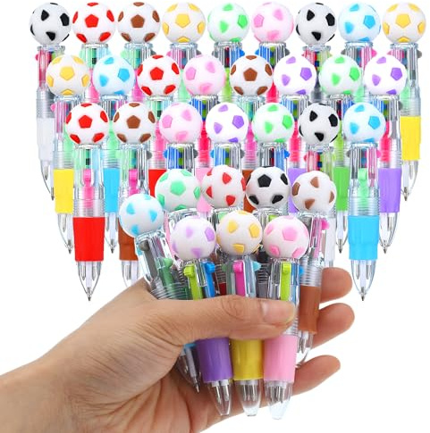 24 Pezzi Penne A Sfera 4 Colori Con Cappuccio Pallone Da Calcio, 8 Colori | Penne 4 Colori In 1, Design Calcio, 8 Colori Assortiti, Compatte Da 9 Cm, Idea Regalo Per Scuola, Ufficio Ed Eventi