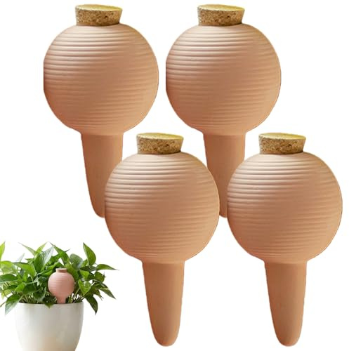 Lot de 4 Globes D'arrosage en Céramique, 430ml Arrosage Automatique Terre Cuite Grande, Arrosage Bouteille Automatique Terre Cuite, Terracotta Piquets D'arrosage Automatique pour Vacances Bureau