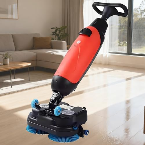 QuinteZhenTially Commercial Electric Floor Scrubber Machine,Scrub Double Brush Lightweight Electric Floor Cleaner,Tile Polisher,360° Rotating,for Fits Vinyl,Concrete,Luxury Vinyl Floors Red