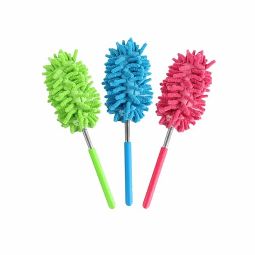 Extendable Microfibre Duster – Telescopic Flexible Feather Duster for Cleaning Blinds, Ceiling, Roof Fan & Cobwebs Washable Multi-Purpose Cleaning Tool Home Office Bathroom Garage Assorted Colours