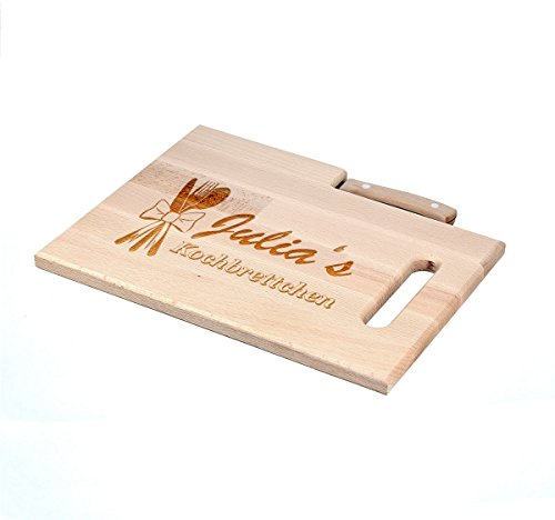 polar-effekt Frühstücksbrettchen mit Messer - Schneidebrett 30,5 x 23 cm mit Gravur - Geburtstagsgeschenk Personalisiert - Motiv Besteck mit Schleife