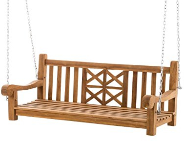 CLP Schaukelbank Farm I Gartenschaukel aus Teakholz I Holzschaukel wetterfest und massiv I mit Befestigungsmaterial, Farbe:Teak, Größe:150 cm