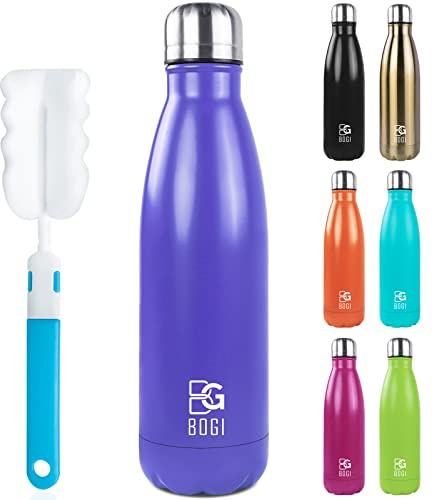 BOGI 17oz Insulated Water Bottle Double Wall Vacuum Stainless Steel Water Bottles, Leak Proof Metal Sports Water Bottle Keeps Drink Hot and Cold - Perfect for Outdoor Sports Camping Biking (Purple)