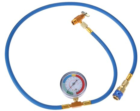 150cm R134A Ladeschlauch mit 250PSI Manometer + Schnellkupplung + Can Tap | Komplettes Set mit R134A Niederdruck-Schnellkupplung und Dosenhahn, passend für R134A/R12/R22 für KFZ Klimaanlagen Wartung