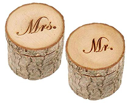 Suoirblss Set mit 2 Hochzeitsringschatullen aus Holz, bedruckt, rustikale Ringschatulle, Eheringträger für Valentinstag, Jahrestag, Verlobung, Geschenk für Schmuck (Mr und Mrs)