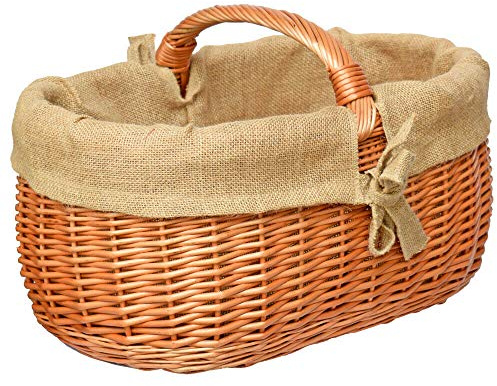 YULKA Weidenkorb Handgeflochten 51cm Einkaufskorb Jutefutter Vintage
