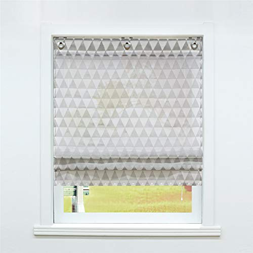 SCHOAL Raffrollo ohne Bohren Raffgardinen mit Ösen Gardinen Modern Ösenrollo Vorhänge Leinen Dreiecke Muster BxH 60x140cm 1 Stück Grau