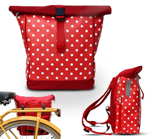 Ikuri Fahrradtasche/Rucksack Kombi Fahrradrucksack aus Wachstuch für Gepäckträger Packtasche Wasserdicht für Frauen