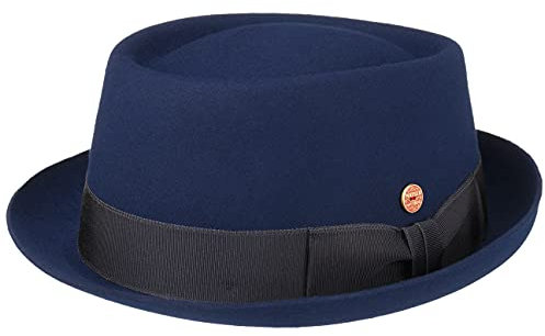 Mayser Gareth Soft Wool Pork Pie Wollhut Pork-Pie-Hut Filzhut Damen/Herren - Made in The EU mit Ripsband Winter Frühling-Sommer Herbst-Winter - 60 cm blau