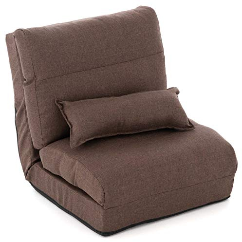 Nexos Trading Schlafsessel 220x60x14 cm verstellbar Comfort Jugendsessel Gästebett klappbar Sitzsack Klappbett Sessel mit Kissen Bodensofa Lounger Einzelsofa Multifunktionsstuhl Farbe wählbar (Braun)