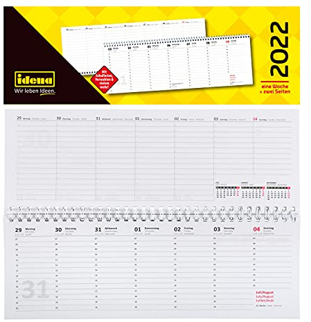 Idena 12133 - Tischkalender 2022, im Format quer, 1 Woche = 2 Seiten, 1 Stück