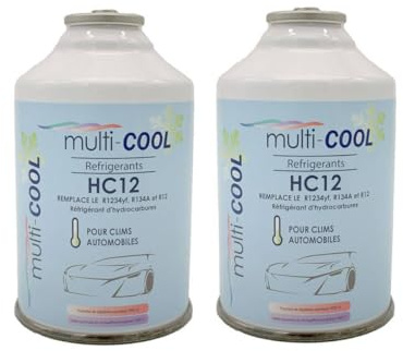 Lot de 2 Canettes réfrigérant MULTICOOL 12a, remplace le r12, r134a et 1234yf - 160 grs - avec filetage 1/2 ACME
