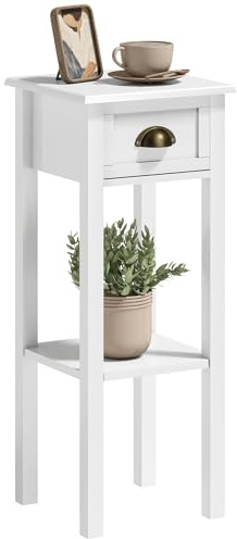 HOMCOM Narrow End Table with Drawer and Bottom Shelf, Slim Side Table for Small Spaces, Skinny Modern Accent Desk for Living Room, Set of 1, White
