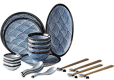 MNSSRN Mare Modello Giapponese Ceramica Service Set, Cena Piatto di Cucina 24PCS Cucchiaio Rotonda Cena Piatto Piatto di Pesce Piastra Rettangolare Set da tavola