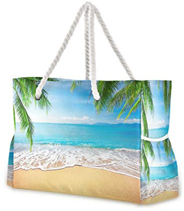 Mnsruu Palmblatt-SandTote Bag Strandtasche Große Tasche mit Seilgriffen für Einkaufen, Reisen, Outdoor