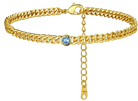 FindChic Damen Fußkette mit Mondstein aus Hochwertig plattiertes 22 Karat Gold Figaro Ankle Chain