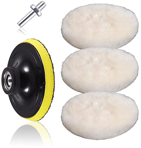 Wool Buffing Pad, 5Pcs 6 inch Car Polishing Pad Set Drill Polishing Kit Waxing Pads Car Buffer Soft Wool Bonnet Pad for Painted Metallic Surfaces Car Truck Bike with M14 Drill Adapter