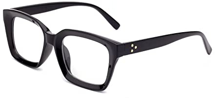 Amorays Occhiali da Lettura Oversize Square Frame Vintage con Anti Luce Blu Lenti Occhiali Presbiopia Lettori per Donna Uomo 6561（Nero,+1.00）