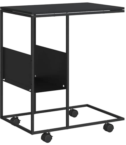 vidaXL Sidobord med hjul svart 55x36x63,5 cm konstruerat trä, ändbord, sido bord, änd bord, accentbord, soff bord, accent bord, litet bord, träbord