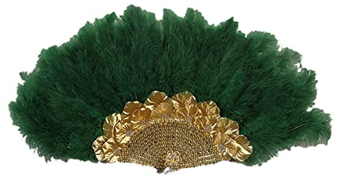 Herbests Damen Fächer 1920er Federfächer, Vintage Stil Retro Federn Fächer Tanzfächer Handfächer für Gatsby Cocktail Hochzeit Party Halloween Fasching Karneval Kostüm Zubehör Flapper Zubehör,Grün