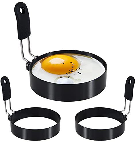 LXLOVESM 3-pack 3,5 tum äggringar set med silikonhandtag, ägg i rostfritt stål, nonstick, för stekning av ägg och äggmcmuffins, äggform till frukost
