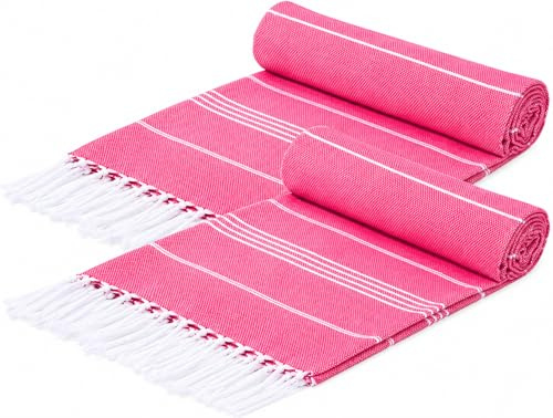 Mon Bijou® Lot de 2 Foutas Légères 200x100 cm – Serviettes de Plage ou Sauna en Coton Recyclé – Douces Séchage Rapide – Idéal Voyage Hammam Pique-Nique Cadeau Pâques Maison Déco Bien-Être