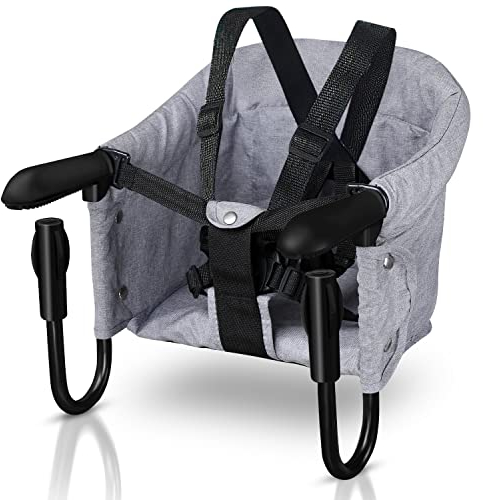 Vigevee Tischsitz Faltbar Babysitz,Baby Hochstuhl Sitzerhöhung,Baby Tischsitz Stuhlsitz für zu Hause und Unterwegs mit Transporttasche,Belastbar bis 18 kg(Grau)